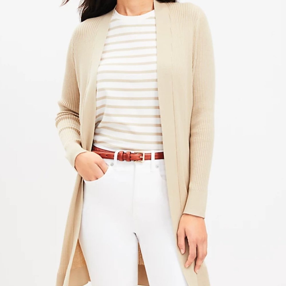 LOFT Ribbed Open Cardigan